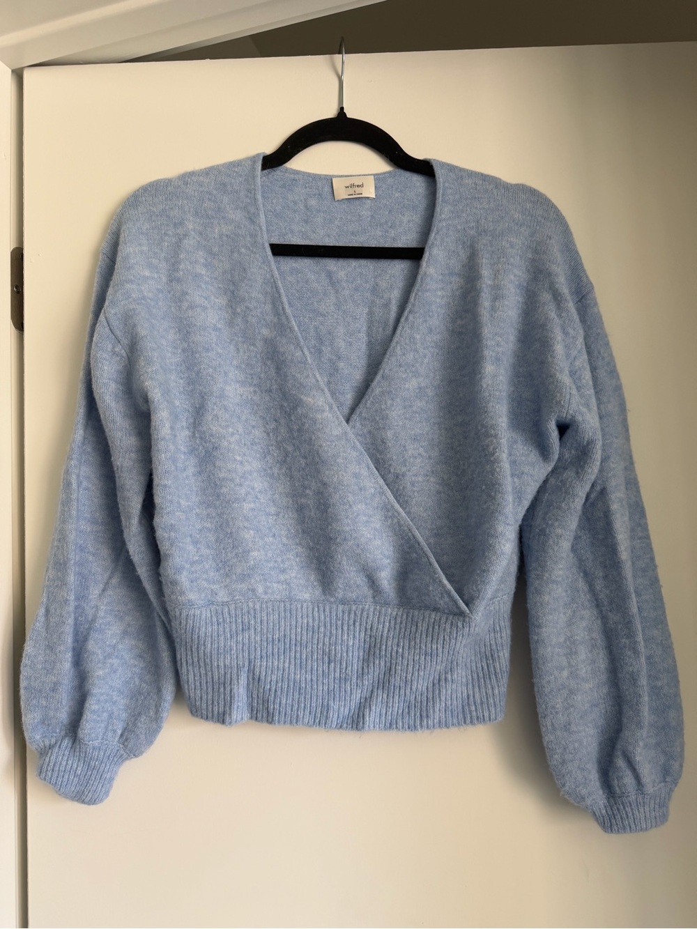 Aritzia Light Blue V‑Neck Wrap Pullover Sweater